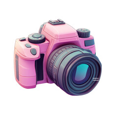 Bright Pink Digital Camera with Blue Lens Reflection on Black dslr photography isolated on a transparent background