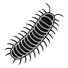 Obraz premium Black millipede silhouette with many legs and antennae on white background insect