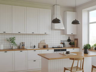 Modern Kitchen Design: A bright and airy kitchen showcases contemporary design elements, featuring sleek cabinetry, a stylish island, and a light-filled ambiance. 