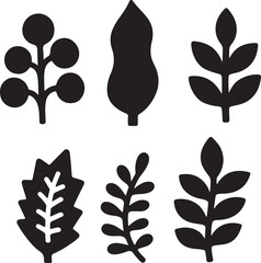  Stylized various plant silhouette vector illustration with white background
