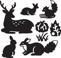  Silhouette vector illustration wood animal icons with white background.