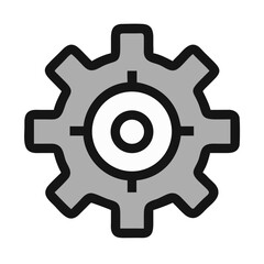 Gray Gear with Central White Target on Black Background