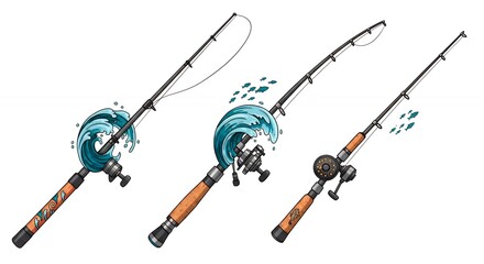 Fishing rods with wave graphics
