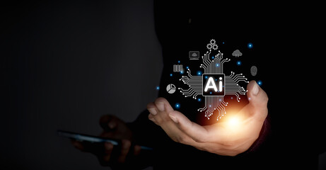AI circuit board, artificial intelligence, cyberspace symbol, machine learning innovation technology