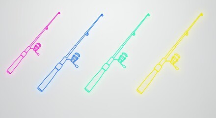 Four colorful fishing rods vector illustration