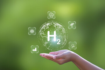 Clean hydrogen energy concept and H2 for Sustainable Environment. eco-friendly industry