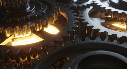 Interlocking gears glowing in harmony
