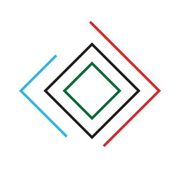 A geometric abstract logo featuring nested squares and colorful lines, ideal for modern technology or creative branding