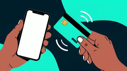 Mobile Payment Concept Hands Holding Phone and Card Contactless Transaction - Powered by Adobe