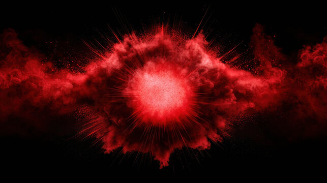 Dramatic explosion of red smoke and particles creating an intense energy effect against a dark backdrop for artistic or thematic visuals