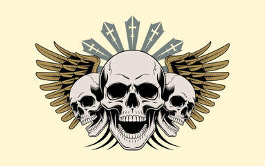 Skull vector design, vector illustration, Skull  design, silhouette style.
