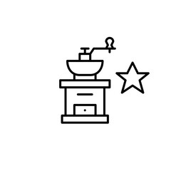 Coffee grinder and star. VIP order, signature blends. Pixel perfect, editable stroke vector icon