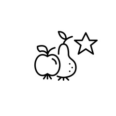 Apple, pear and star. Favorite fruits, farm loyalty program. Premium groceries store. Pixel perfect, editable stroke vector icon
