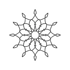 Christmas Lights Mandala with Twinkling Star Designs Line Art Vector illustration