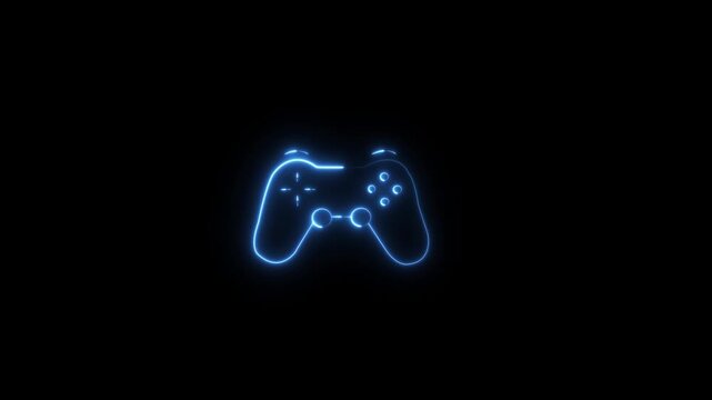 A glowing neon blue gaming controller pulsating with energy set against a stark black backdrop