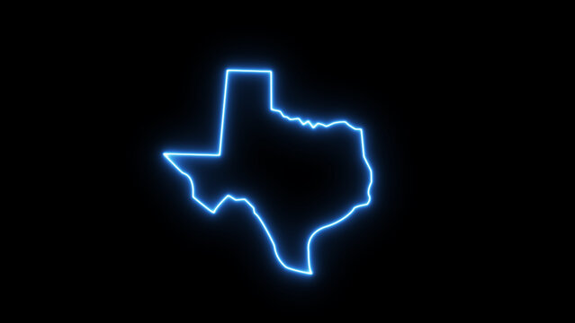 Neon Texas state outline glowing brightly against a dark night celebrating the Lone Star State pride