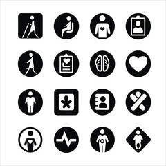 Healthcare and Patient Care Glyph Icon Set Symbols for Medical Diagnosis Treatment and Rehabilitation
