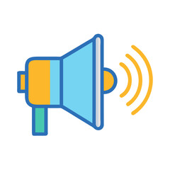 Stylized megaphone icon with soundwaves on a black background