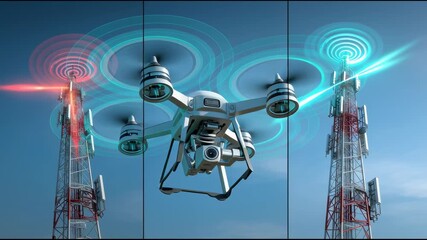 Visualization of a drone communication signal being jammed by anti-drone technology in action