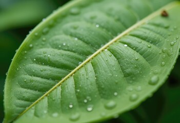 Leaf with Water Droplets	Leaf featuring droplets of water.