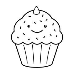 Cartoon cupcake smiling face sprinkles bold colorful vector perfect for kids and dessert themed art