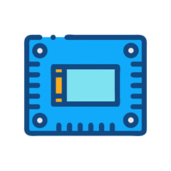 Blue circuit board with electronic components on black background