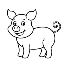 Naklejka premium Cartoon piglet with happy face and curly tail in outlined farm animal drawing