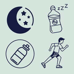 Fototapeta premium Flat icons for healthy habits: sleep, hydration, exercise generated by ai