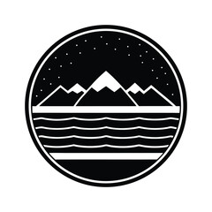Classic round badge with layered hills and mountain vintage outdoor logo for travel and exploration use