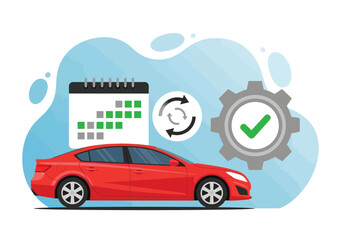 Red sedan car with calendar and gear for car service concept automobile Vector illustration of