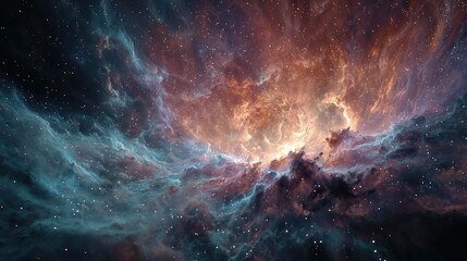 Obraz premium Cosmic Nebula Displaying Vivid Red Orange and Blue Hues
