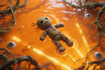 voodoo doll in orange haunted lake