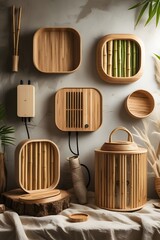 Serene Minimalist Bamboo Home Decor: Modern Wooden Accents and Natural Textures.