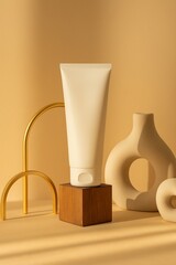 White Cosmetic Squeeze Tube with Sculptural Decor — Minimalist Aesthetic