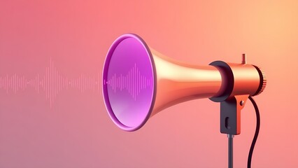 Vintage megaphone surrounded by abstract sound waves, blending retro charm with modern digital aesthetics.