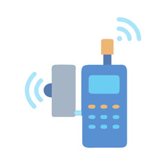 Flat illustration of two-way radio with waves on black