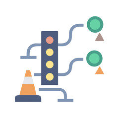 Flat vector icon displaying traffic lights and safety cone