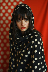 Woman in black polka dot hoodie