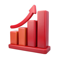 Red 3d bar chart with upward arrow isolated on transparent background