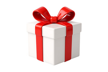 3D Gift Box with Red Ribbon Isolated on a Transparent Background