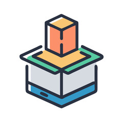 Abstract box with smaller package coming out flat style