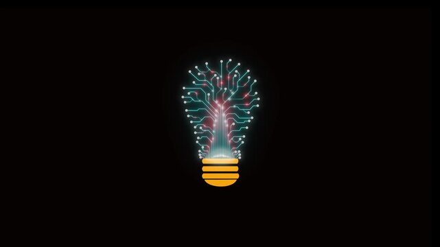 blub circuit animation by cyan and red color neon on black background. Modern education technology background, moving light bulbs in a cycle, using technology. integration with technology.