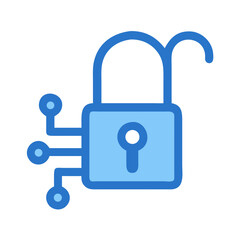 Open padlock with digital connections symbolizing cybersecurity vulnerability icon