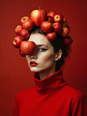 Side view of woman with apple crown