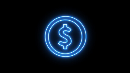 Sparkling blue neon dollar coin promises digital wealth and futuristic finance in a sleek design on