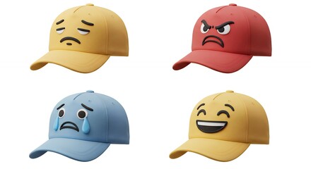 Baseball caps with emoticon faces