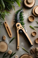 Sustainable Bamboo Hedge Trimmer with Modern Design, Grey Background, Natural Mood