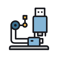 Flat Vector Illustration: USB Connection with Intricate Machinery