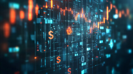 Abstract digital financial chart with dollar signs and data grid background