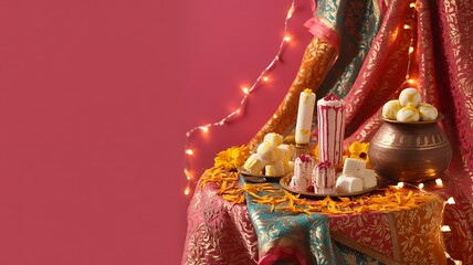 Festive Kulfi Dessert Table Festive Indian sweets on table with lights